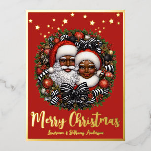 Postal Festiva Con Relieve Metalizado Santa y Claus