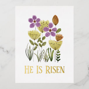 Postal Festiva Con Relieve Metalizado Se Levanta En Pascua Y Servicios De Iglesia Floral
