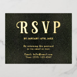 Postal Festiva Con Relieve Metalizado Self Addressed RSVP Vintage Dark Green Gold