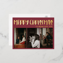 Postal Festiva Con Relieve Metalizado Sencillos Navidades Rojos Tres Fotografías | Oro