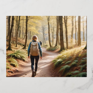 Postal Festiva Con Relieve Metalizado Senderismo al aire libre escapa de la naturaleza d