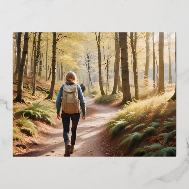 Postal Festiva Con Relieve Metalizado Senderismo al aire libre escapa de la naturaleza d (Anverso)