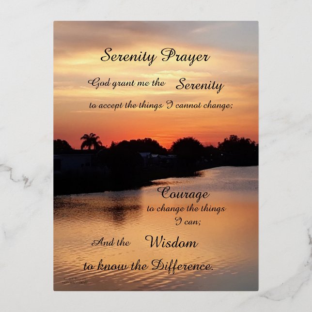 POSTAL FESTIVA CON RELIEVE METALIZADO SERENITY PRAYER (Anverso)
