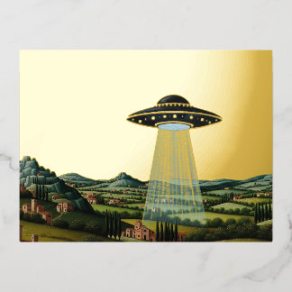 Postal Festiva Con Relieve Metalizado Sienna UFO -