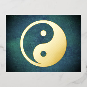 Postal Festiva Con Relieve Metalizado Símbolo Yin Yang - diseño de tatuajes sólidos