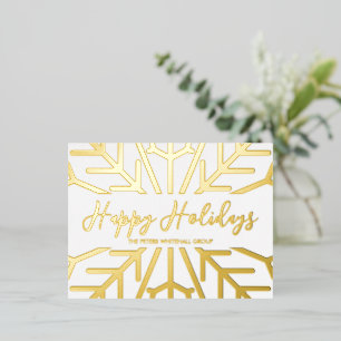 Postal Festiva Con Relieve Metalizado Simple Happy Holidays snowflake Business Relieve m