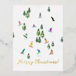 Postal Festiva Con Relieve Metalizado Snowboarder Navidades del Ilustracion Snowboard