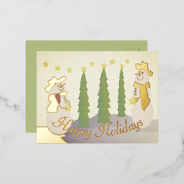 Postal Festiva Con Relieve Metalizado Snowman con acentos de oro