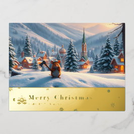 Postal Festiva Con Relieve Metalizado Snowy MOuntain Mouse Post Card I