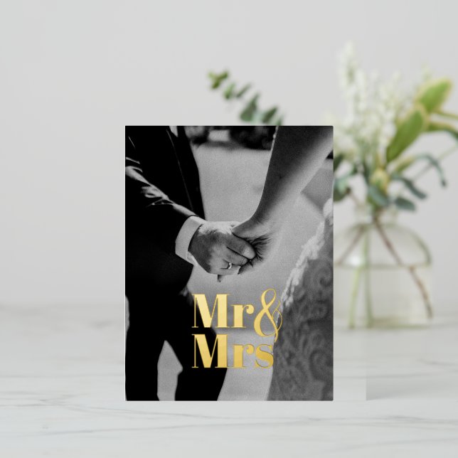 Postal Festiva Con Relieve Metalizado Sr y Sra Card (Anverso de pie)