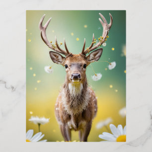 Postal Festiva Con Relieve Metalizado Stag Animal Fun Minitamaño Tamaño Fantastico Surre