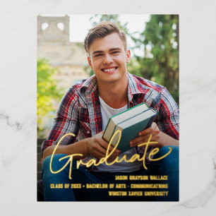 Postal Festiva Con Relieve Metalizado Superposición del guión del graduado de fotografía