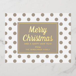 Postal Festiva Con Relieve Metalizado Taupe de Escritura Moderna Feliz Navidad Dorado