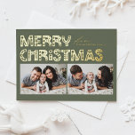Postal Festiva Con Relieve Metalizado Taupe Green Scandinavian Dos Navidades de fotograf<br><div class="desc">Envíe vítores de vacaciones con nuestra tarjeta postal de dos Navidades de personalizable, que presenta una tipografía encantadora al estilo escandinavo. Esta postal de Navidades de Relieve metalizado dorado combina maravillosamente la estética moderna con el espíritu festivo, permitiéndole mostrar dos de sus fotos favoritas. La tipografía moderna se complementa con...</div>