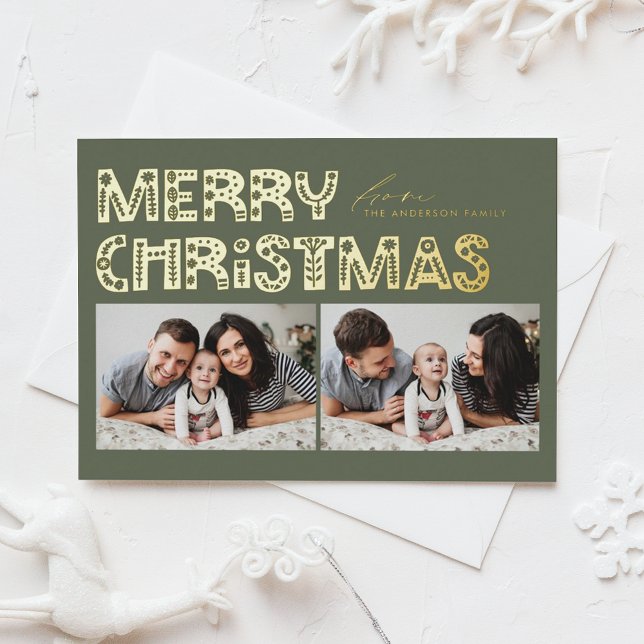 Postal Festiva Con Relieve Metalizado Taupe Green Scandinavian Dos Navidades de fotograf (Subido por el creador)