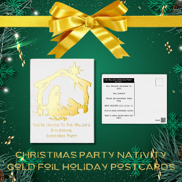 Postal Festiva Con Relieve Metalizado Te Invitan Navidad Natividad Dorada Navidad 