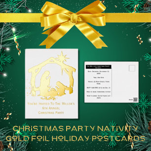 Postal Festiva Con Relieve Metalizado Te Invitan Navidad Natividad Dorada Navidad 