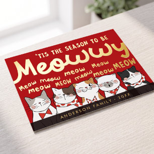 Postal Festiva Con Relieve Metalizado Temporada para ser Meowwy Divertidos Gatitos Canto
