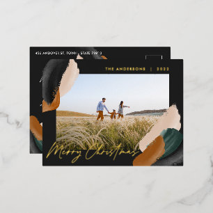 Postal Festiva Con Relieve Metalizado Terracota negra moderna de color de agua mínimo