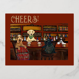 POSTAL FESTIVA CON RELIEVE METALIZADO TERRIER AIREDALE Y AMIGOS