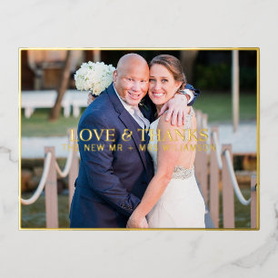 Postal Festiva Con Relieve Metalizado Texto de foto de boda elegante de amor y agradecim