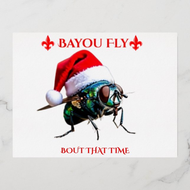 Postal Festiva Con Relieve Metalizado The Bayou Fly says Happy Holidays  (Anverso)