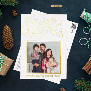 Postal Festiva Con Relieve Metalizado Tipografía de moda "Feliz Navidad", foto real
