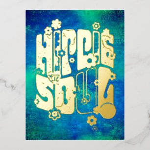 Postal Festiva Con Relieve Metalizado Tipografía divertida - HIPPIE SOUL 1