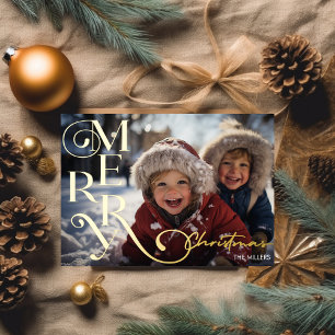 Postal Festiva Con Relieve Metalizado Tipografía moderna de guión de Feliz Navidad 1 Fot