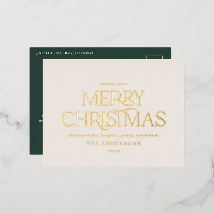 Postal Festiva Con Relieve Metalizado tipografía moderna minimalista elegante verde de N