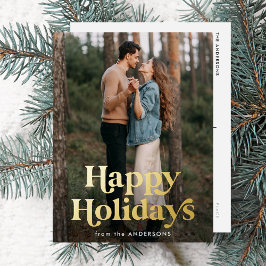 Postal Festiva Con Relieve Metalizado Tipografía retro Fotografía de Felices Fiestas