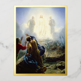 Postal Festiva Con Relieve Metalizado Transfiguración de Jesús, religioso