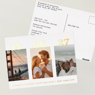Postal Festiva Con Relieve Metalizado Tres Foto Guardar El Boda De Fecha