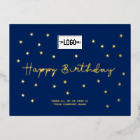 Tu logotipo Gold Stars Navy Blue Business Cumpleañ