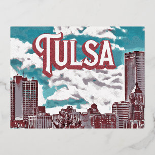 Postal Festiva Con Relieve Metalizado Tulsa Oklahoma