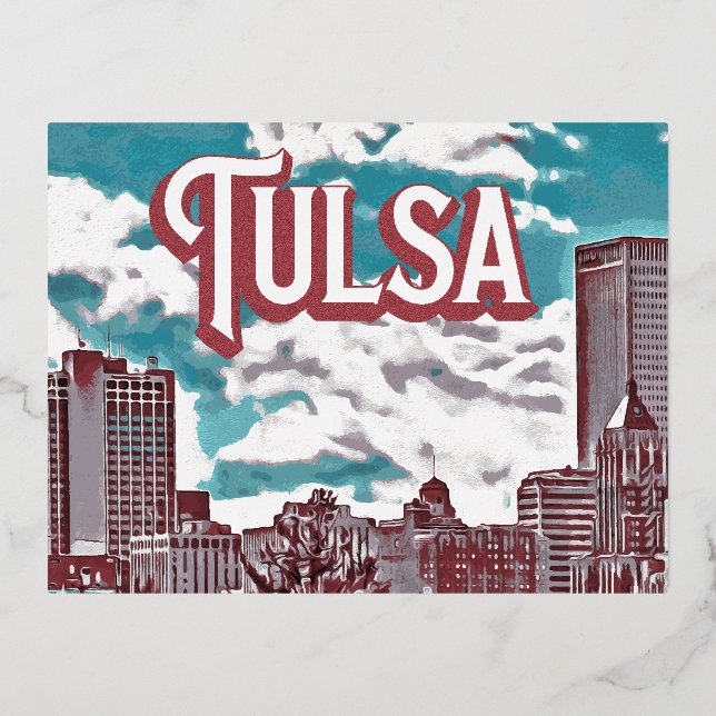 Postal Festiva Con Relieve Metalizado Tulsa Oklahoma (Anverso)
