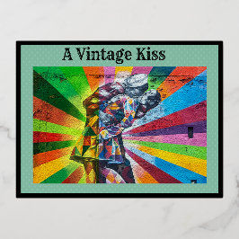 Postal Festiva Con Relieve Metalizado Un beso vintage