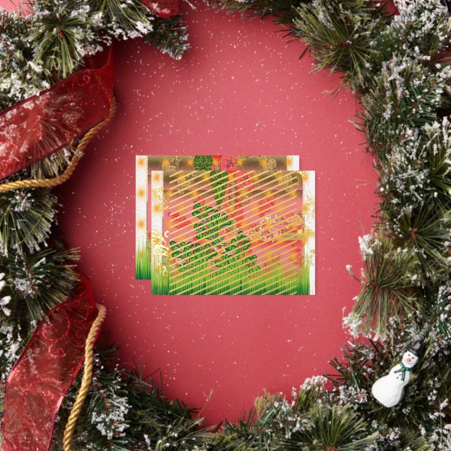 Postal Festiva Con Relieve Metalizado un espejo y algunas plantas (in situ)