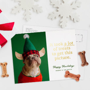 Postal Festiva Con Relieve Metalizado Un montón de tratamientos Feliz Mascota Funny Howl