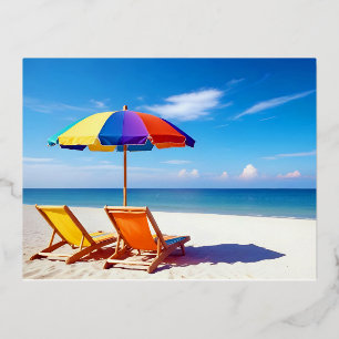 Postal Festiva Con Relieve Metalizado Vacaciones en la playa Getaway Tranquilas vacacion