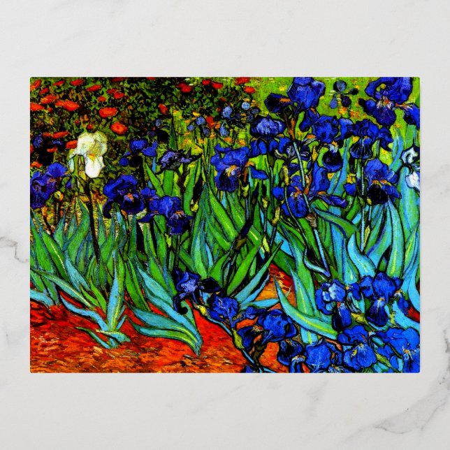 Postal Festiva Con Relieve Metalizado Van Gogh - Irises (Anverso)