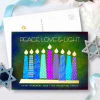 Velas azules de Hanukkah Paz Amor Luz Oro Real