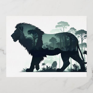 Postal Festiva Con Relieve Metalizado Vida salvaje de los leones Naturaleza animal Medio