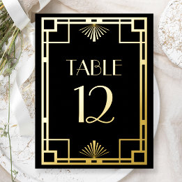 Postal Festiva Con Relieve Metalizado Vintage Deco Black Gold Foil Table Numbers