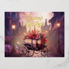 Postal Festiva Con Relieve Metalizado Vintage Gótico Medieval Fantasy Paisaje