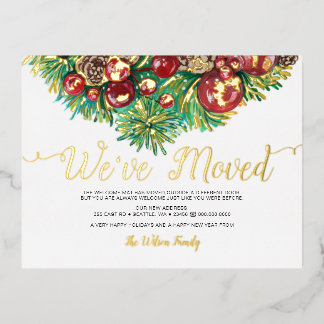 Postal Festiva Con Relieve Metalizado Vintage Holly Berries Pine Cone Moving