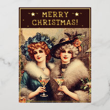 Vintage Ladies Navidades Tema Saludos Retro Pic