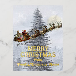 Postal Festiva Con Relieve Metalizado Vintage Santa en Sleigh con Navidades de renos