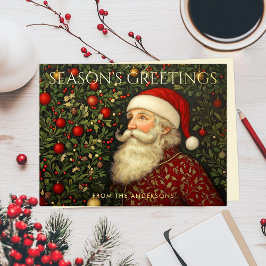 Postal Festiva Con Relieve Metalizado Vintage Seasons Saludando el Árbol de Navidad Sant