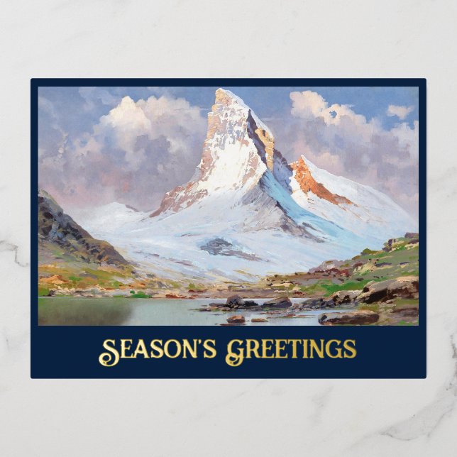Postal Festiva Con Relieve Metalizado Vista del Matterhorn, (Anverso)